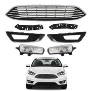 DURAFORCE Front Bumper Upper Grille With Fog Light Set For 2015 2016-2018 Ford Focus