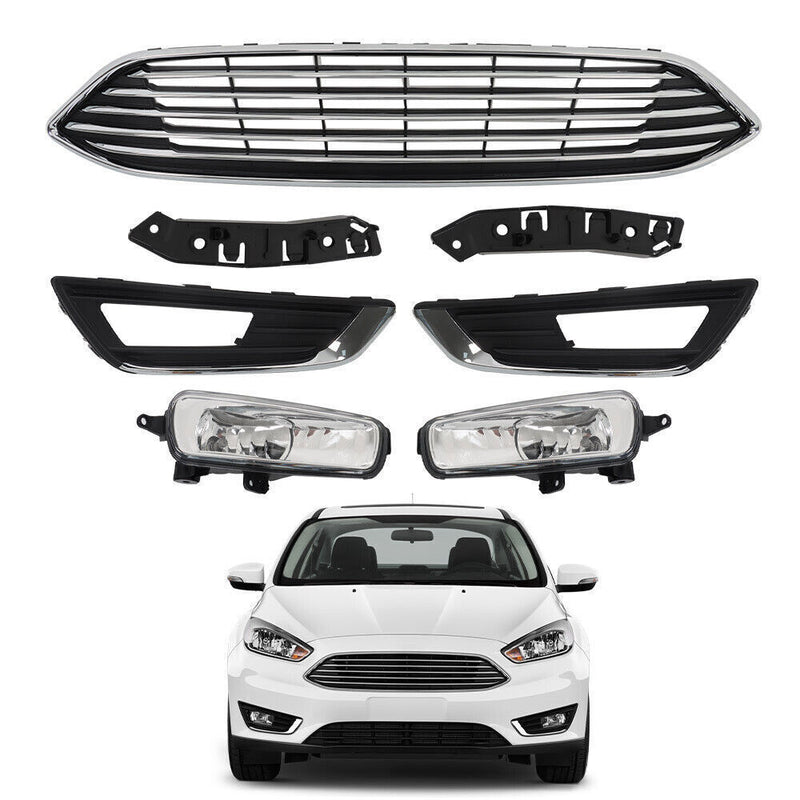 DURAFORCE Front Bumper Upper Grille With Fog Light Set For 2015 2016-2018 Ford Focus