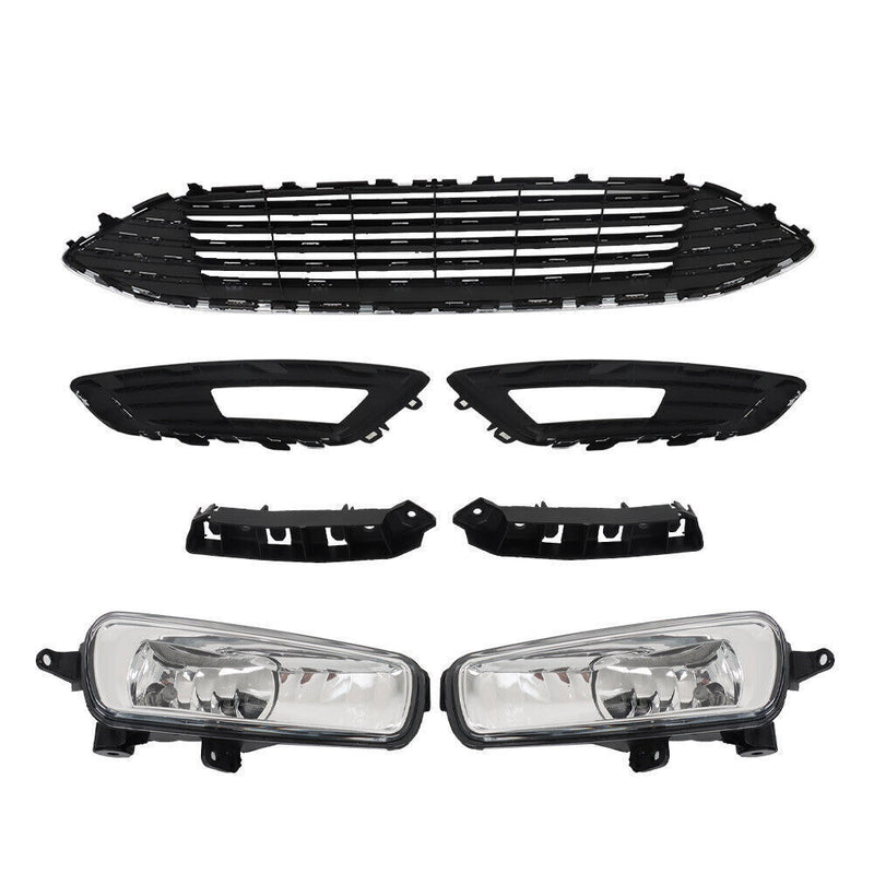 DURAFORCE Front Bumper Upper Grille With Fog Light Set For 2015 2016-2018 Ford Focus