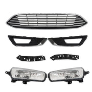 DURAFORCE Front Bumper Upper Grille With Fog Light Set For 2015 2016-2018 Ford Focus