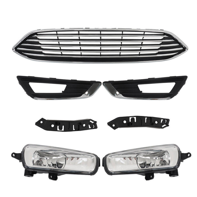 DURAFORCE Front Bumper Upper Grille With Fog Light Set For 2015 2016-2018 Ford Focus