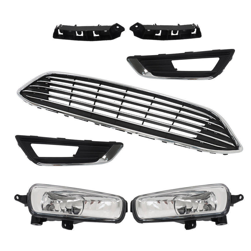 DURAFORCE Front Bumper Upper Grille With Fog Light Set For 2015 2016-2018 Ford Focus