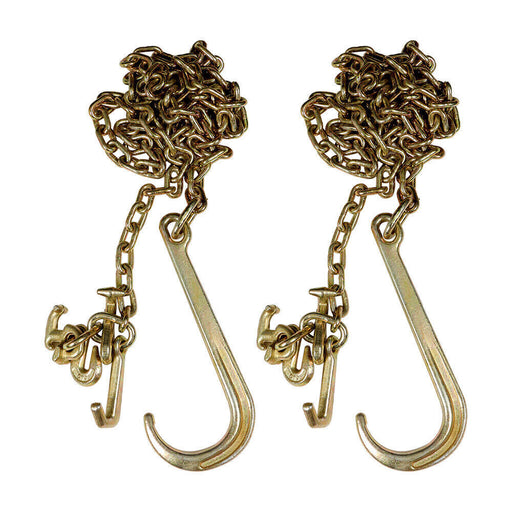 DURAFORCE 2× 5/16''x10' Transport Tow Chain J Hook Long Shank w/ Grab Hook G70