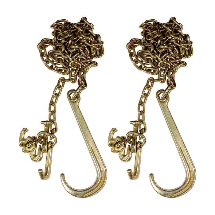 DURAFORCE 2× 5/16''x10' Transport Tow Chain J Hook Long Shank w/ Grab Hook G70