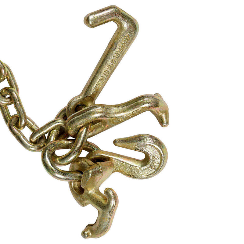 DURAFORCE 2× 5/16''x10' Transport Tow Chain J Hook Long Shank w/ Grab Hook G70