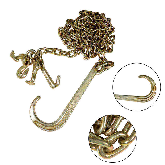 DURAFORCE 2× 5/16''x10' Transport Tow Chain J Hook Long Shank w/ Grab Hook G70