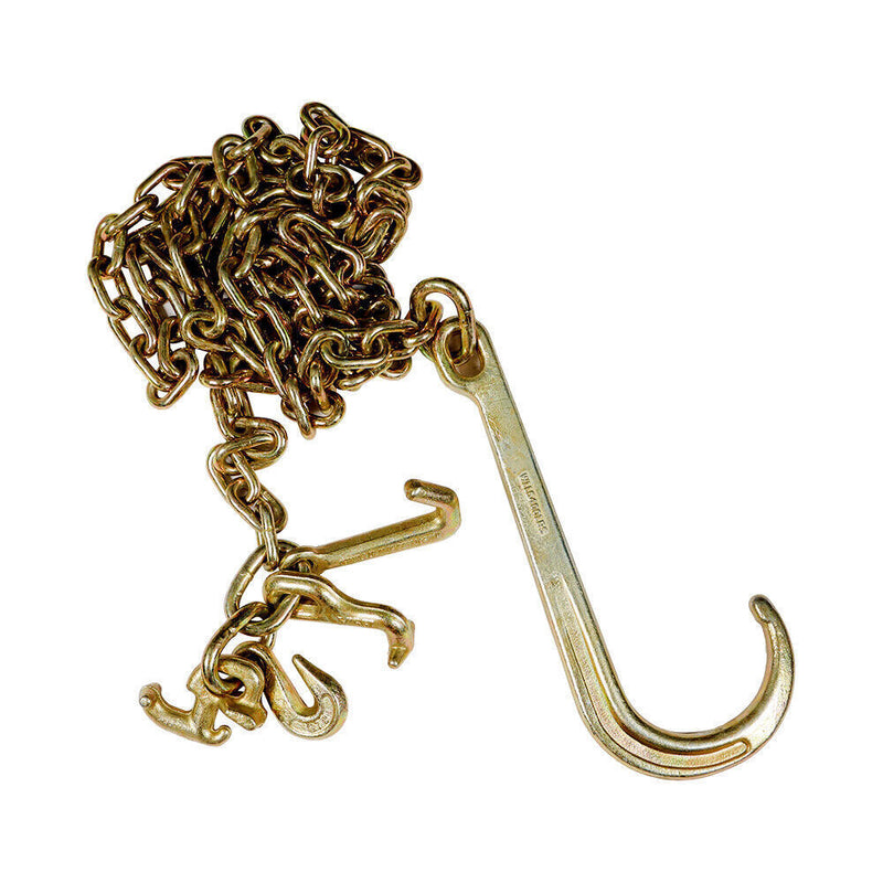 DURAFORCE 2× 5/16''x10' Transport Tow Chain J Hook Long Shank w/ Grab Hook G70