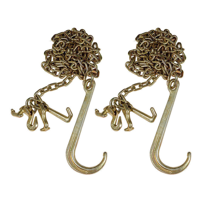 DURAFORCE 2× 5/16''x10' Transport Tow Chain J Hook Long Shank w/ Grab Hook G70