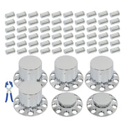 DURAFORCE 33mm Chrome Flat Top Complete Hub Cover Kit Lug Nut Wheel Axle Covers Semi Truck