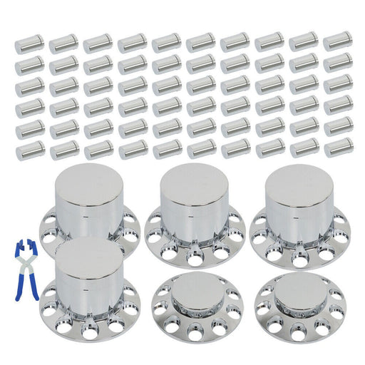 DURAFORCE 33mm Chrome Flat Top Complete Hub Cover Kit Lug Nut Wheel Axle Covers Semi Truck