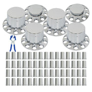 DURAFORCE 33mm Chrome Flat Top Complete Hub Cover Kit Lug Nut Wheel Axle Covers Semi Truck