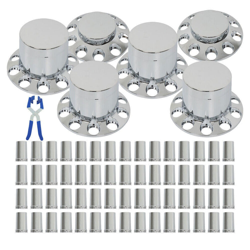 DURAFORCE 33mm Chrome Flat Top Complete Hub Cover Kit Lug Nut Wheel Axle Covers Semi Truck