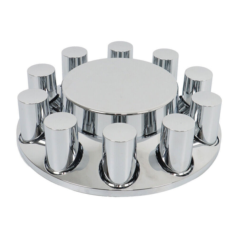 DURAFORCE 33mm Chrome Flat Top Complete Hub Cover Kit Lug Nut Wheel Axle Covers Semi Truck