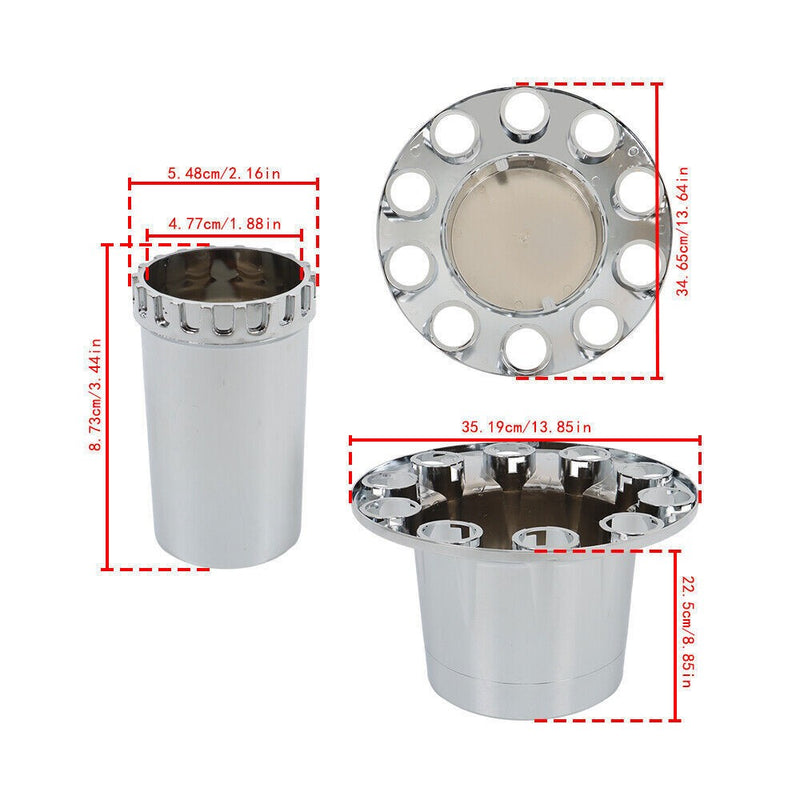 DURAFORCE 33mm Chrome Flat Top Complete Hub Cover Kit Lug Nut Wheel Axle Covers Semi Truck