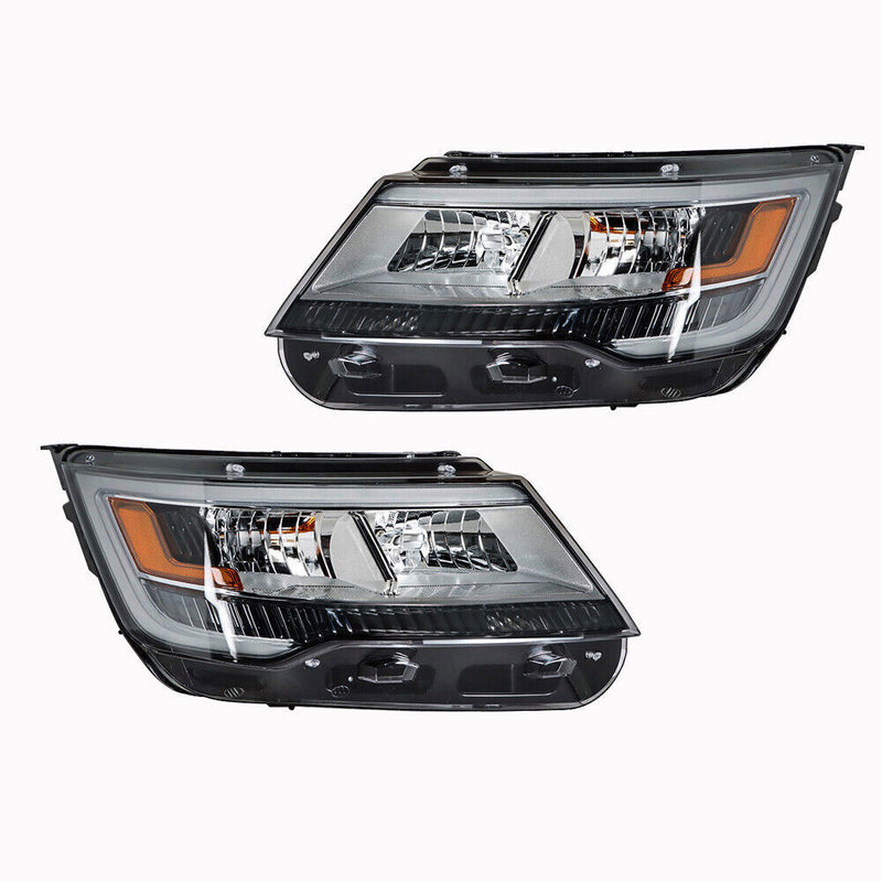 DURAFORCE Right+Left Headlights For 2016-18 Ford Explorer Halogen W/LED DRL Chrome