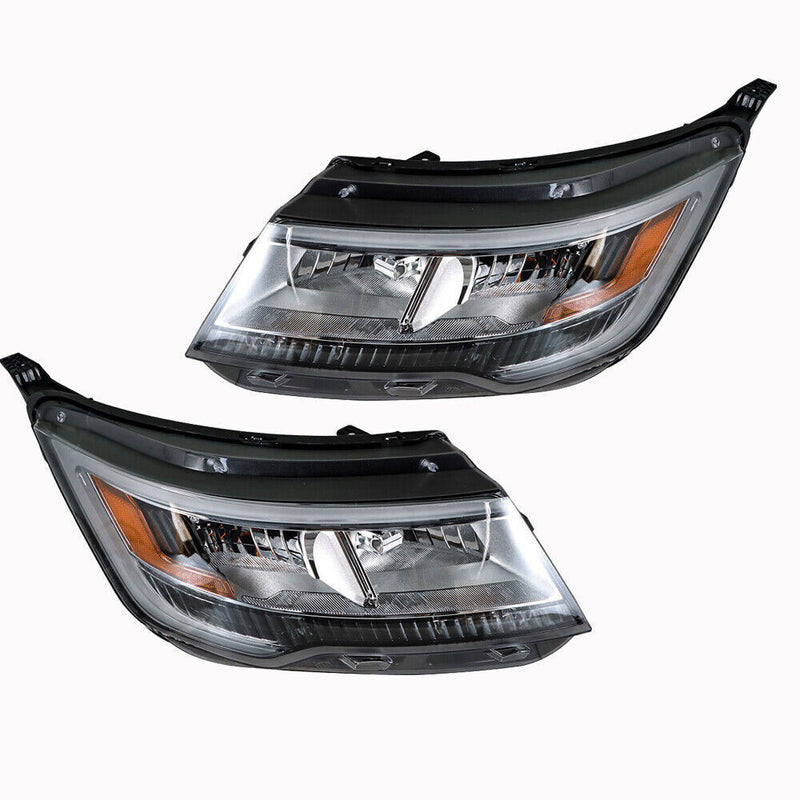 DURAFORCE Right+Left Headlights For 2016-18 Ford Explorer Halogen W/LED DRL Chrome