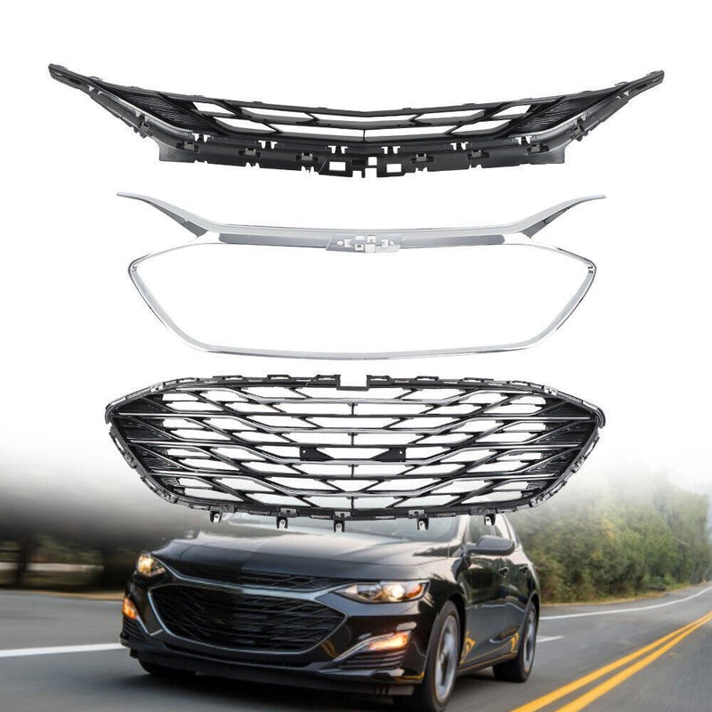 DURAFORCE Front Upper Grille Lower Grille For 2019-2023 Chevrolet Malibu Chrome