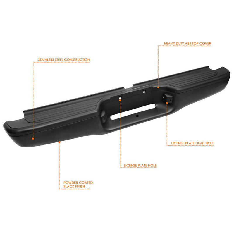 DURAFORCE Rear Step Bumper Assembly For 1995-2004 Toyota Tacoma Truck Black Steel