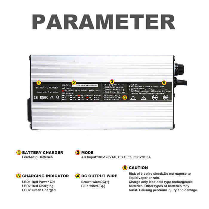 DURAFORCE 36V 5A Golf Cart Battery Charger Fit For Club Car DS EZgo TXT Yamaha