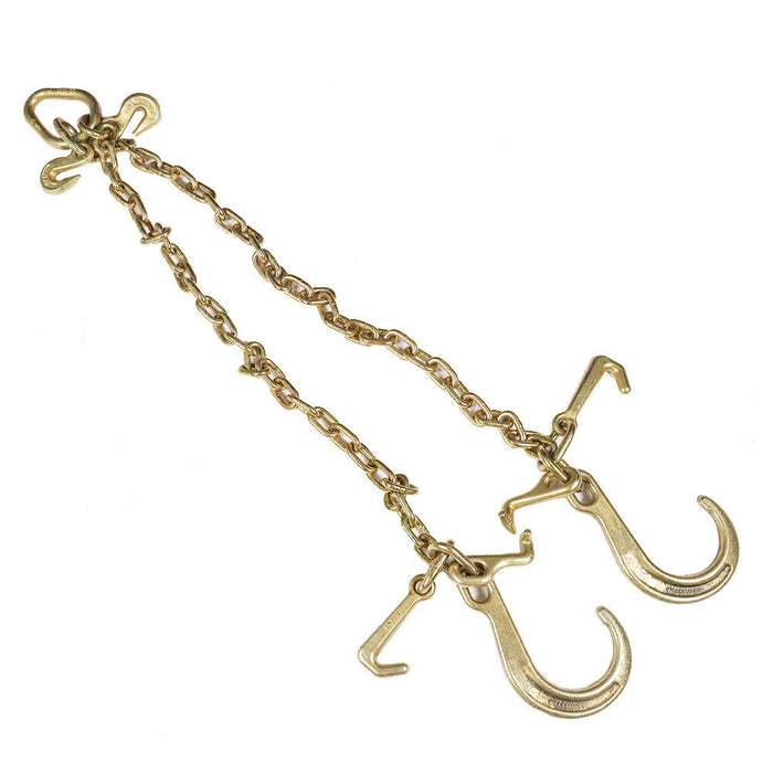 DURAFORCE 2Pcs 5/16''x3' G70 V-Chain Bridle w/8" Medium J Hooks T- Hook&J-Hook w/Grab Hook
