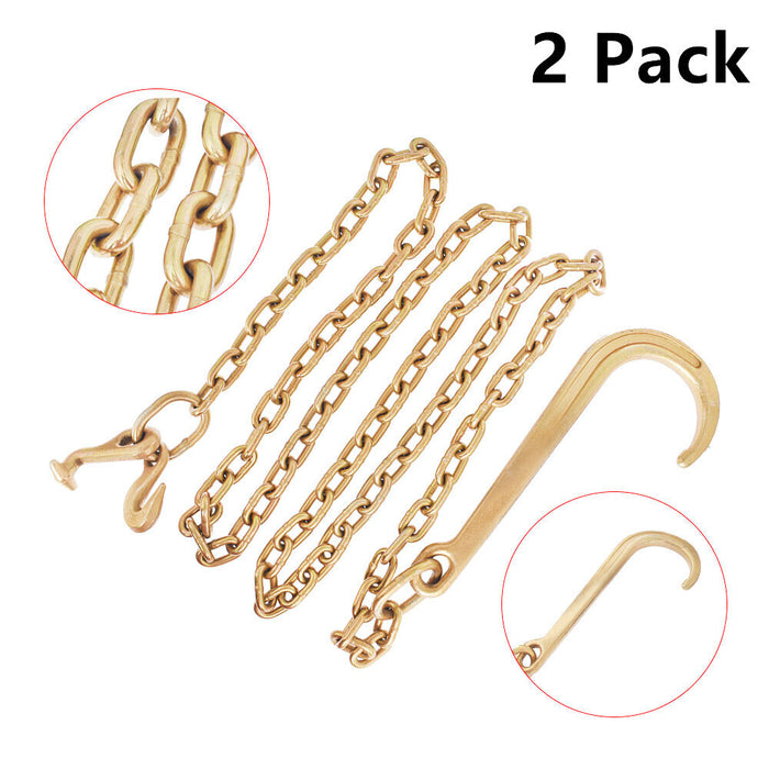 DURAFORCE 2Pack 5/16 x 10 FT Grade 70 Tow Chain 15" Mini J Hook Recovery Wrecker Axle