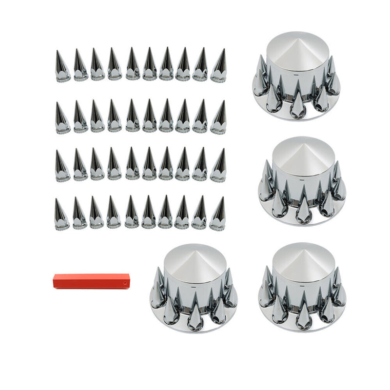 DURAFORCE Chrome Semi Trucks Hub Cover Wheel Set Rear 33mm Nut Covers Spike USA