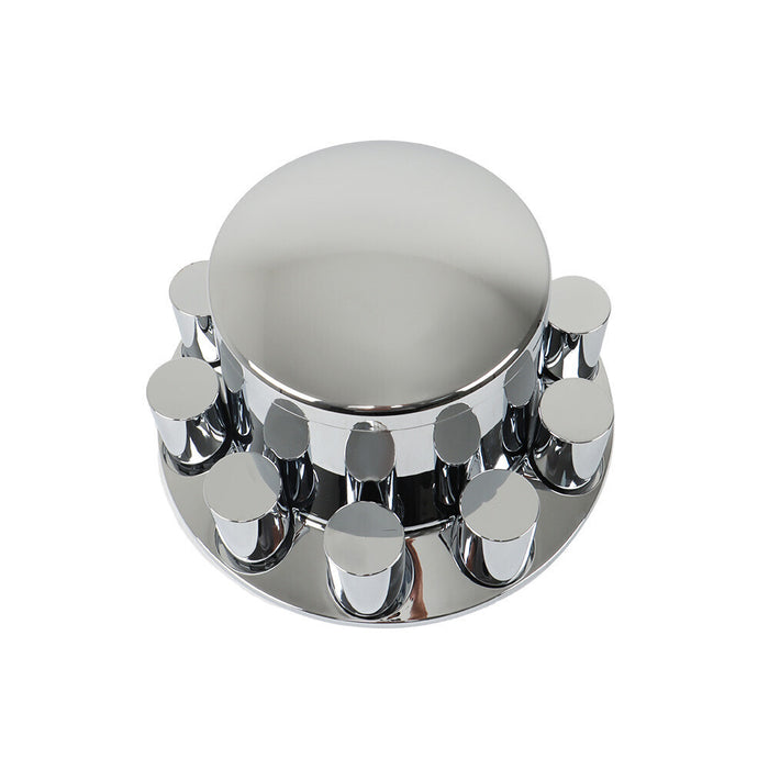 DURAFORCE Rear 33mm Chrome Semi Truck Wheel Axle Covers w/ Hub Caps Lug Nuts Set of 4
