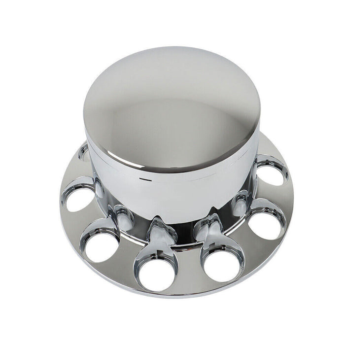 DURAFORCE Rear 33mm Chrome Semi Truck Wheel Axle Covers w/ Hub Caps Lug Nuts Set of 4