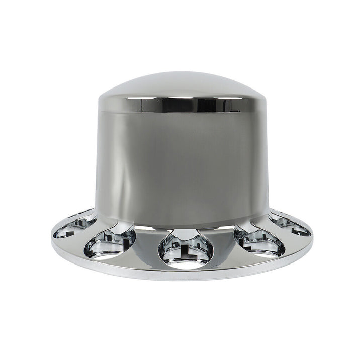 DURAFORCE Rear 33mm Chrome Semi Truck Wheel Axle Covers w/ Hub Caps Lug Nuts Set of 4