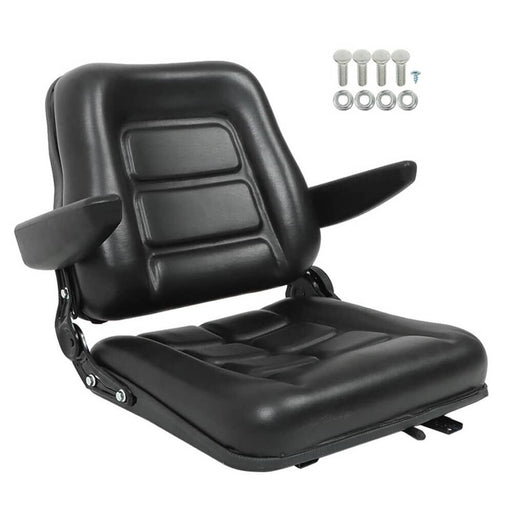 DURAFORCE Universal Forklift Seat PVC Tractor Seat Foldable W/ Armrests & Safety Switch