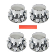 DURAFORCE Chrome Semi Truck Rear 33mm Wheel Axle Covers w/ Hub Caps Lug Nuts Set of 4