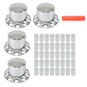 DURAFORCE Chrome Semi Truck Rear 33mm Wheel Axle Covers w/ Hub Caps Lug Nuts Set of 4