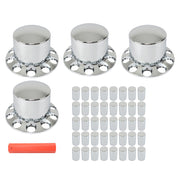 DURAFORCE Chrome Semi Truck Rear 33mm Wheel Axle Covers w/ Hub Caps Lug Nuts Set of 4