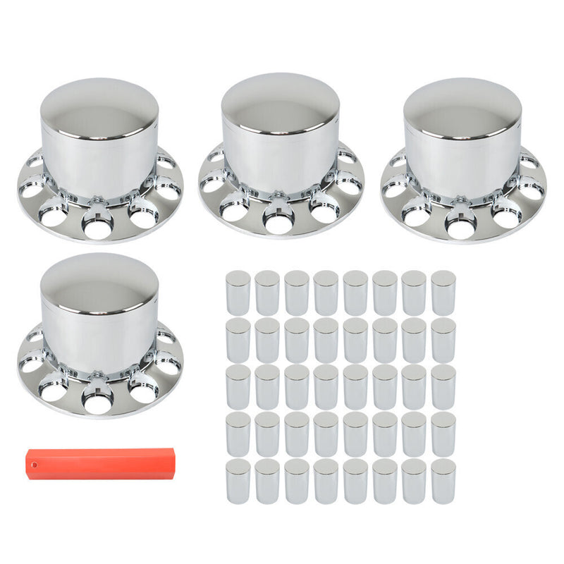 DURAFORCE Chrome Semi Truck Rear 33mm Wheel Axle Covers w/ Hub Caps Lug Nuts Set of 4
