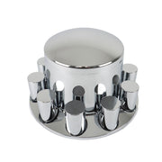 DURAFORCE Chrome Semi Truck Rear 33mm Wheel Axle Covers w/ Hub Caps Lug Nuts Set of 4
