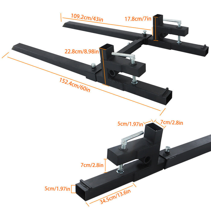 DURAFORCE 2000lbs Clamp on Pallet Forks Loader Bucket Skidsteer Tractor 60" Universal