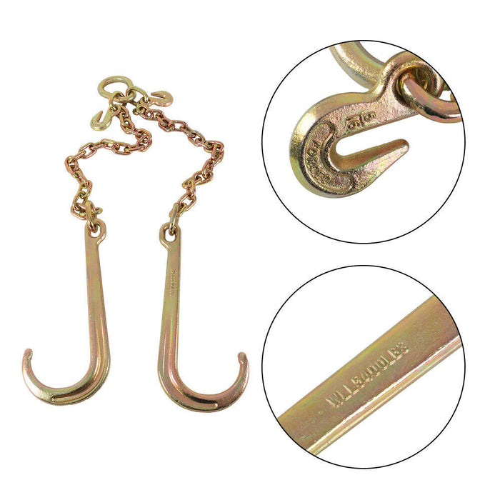 DURAFORCE 2' ft G70 Tow Chain 5/16" J-Hooks V-Chain Flatbed Truck Rollback Wrecker Carrier