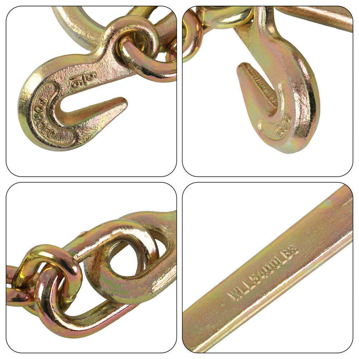 DURAFORCE 2' ft G70 Tow Chain 5/16" J-Hooks V-Chain Flatbed Truck Rollback Wrecker Carrier