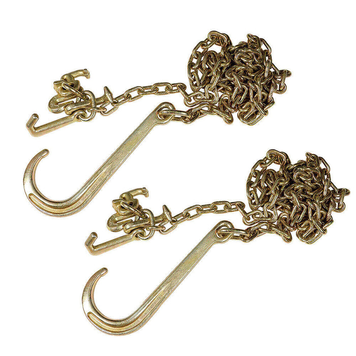 DURAFORCE 2× G70 5/16''x10' Transport Tow Chain J Hook Long Shank w/ R T J&Grab Hook