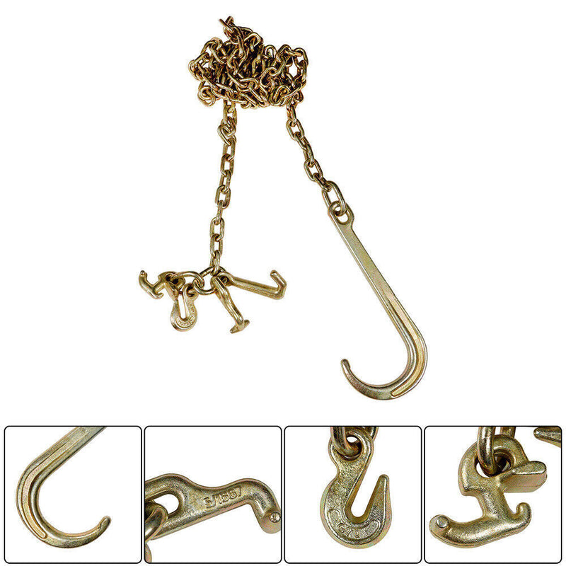 DURAFORCE New 2PCS G70 5/16''x10' Transport Tow Chain J Hook Long Shank w/ R T J&Grab Hook