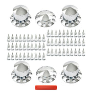 DURAFORCE Chrome Hub Cover Kit 33mm Front & Rear Semi Truck Wheel Axle Covers Spiked