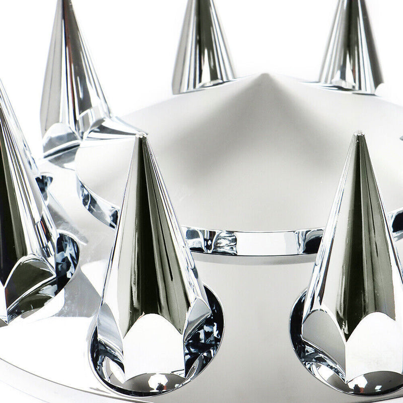 DURAFORCE Chrome Hub Cover Kit 33mm Front & Rear Semi Truck Wheel Axle Covers Spiked