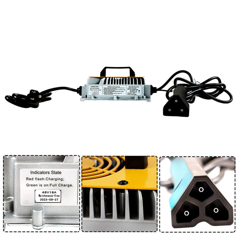 DURAFORCE 48Volt 18Amps| Battery Charger For E-Z-Go RXV Golf Carts W/ Triangular Plug IP67