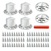 DURAFORCE For Semi Truck Wheel Axle Covers Spiked Chrome Front + Rear Hub Cover Kit 33mm