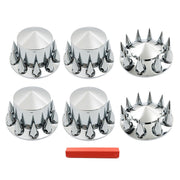 DURAFORCE For Semi Truck Wheel Axle Covers Spiked Chrome Front + Rear Hub Cover Kit 33mm