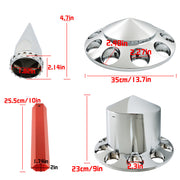 DURAFORCE For Semi Truck Wheel Axle Covers Spiked Chrome Front + Rear Hub Cover Kit 33mm