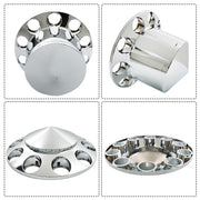 DURAFORCE For Semi Truck Wheel Axle Covers Spiked Chrome Front + Rear Hub Cover Kit 33mm