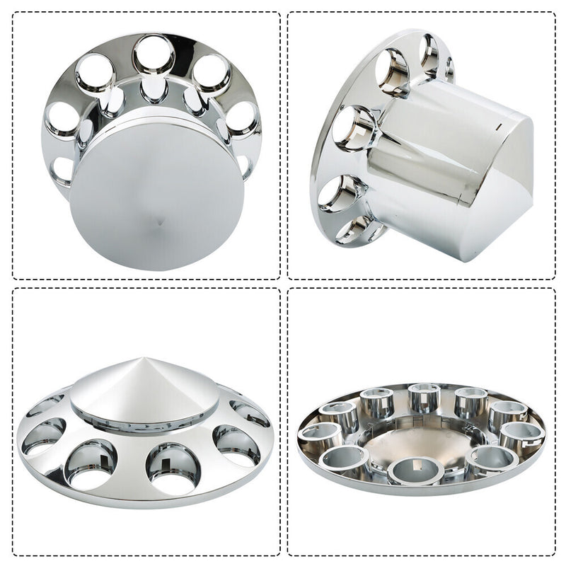 DURAFORCE For Semi Truck Wheel Axle Covers Spiked Chrome Front + Rear Hub Cover Kit 33mm