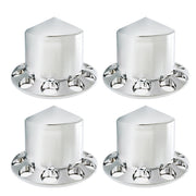 DURAFORCE For Semi Truck Wheel Axle Covers Spiked Chrome Front + Rear Hub Cover Kit 33mm