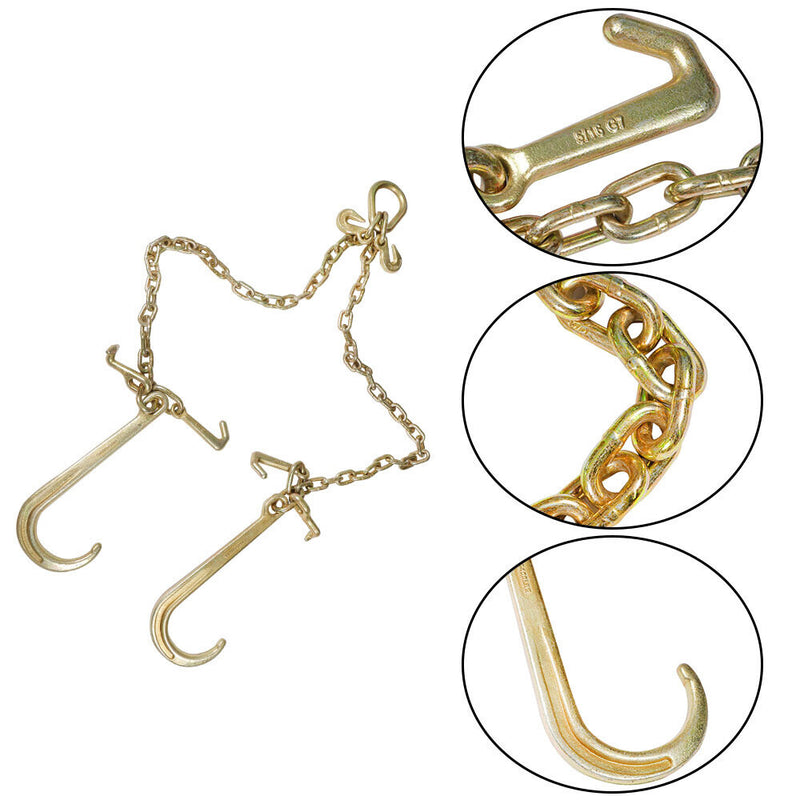 DURAFORCE US V-Chain Bridle w/15" Large J Hooks,T- Hook&J-Hook w/ Grab Hooks 3' 5/16" G70